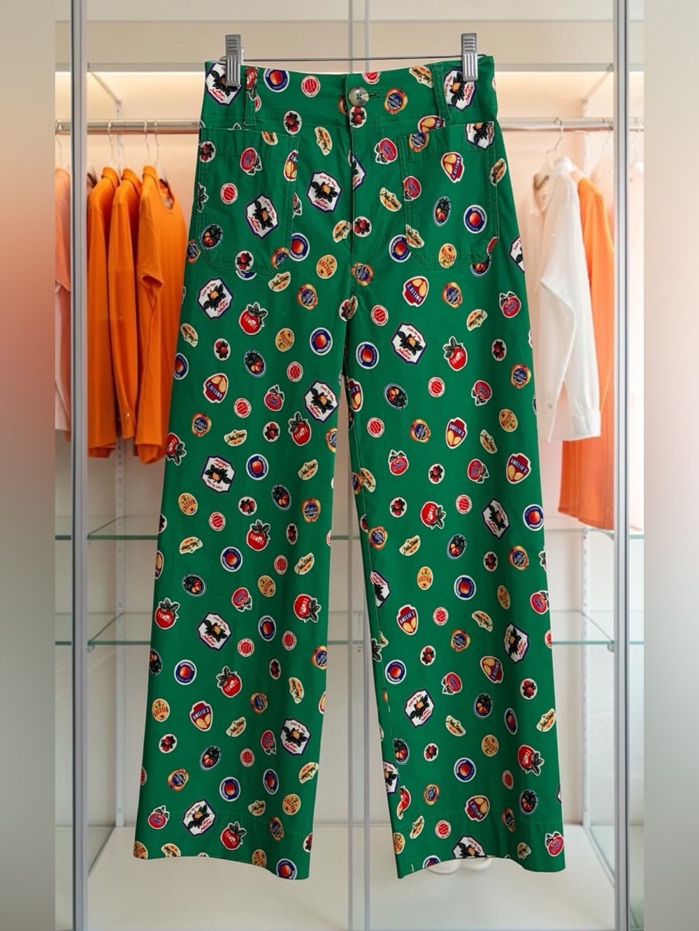 Anthropologie Maeve The Collete Green Wide-Leg Food Label Print Pants Sz 25 NWT